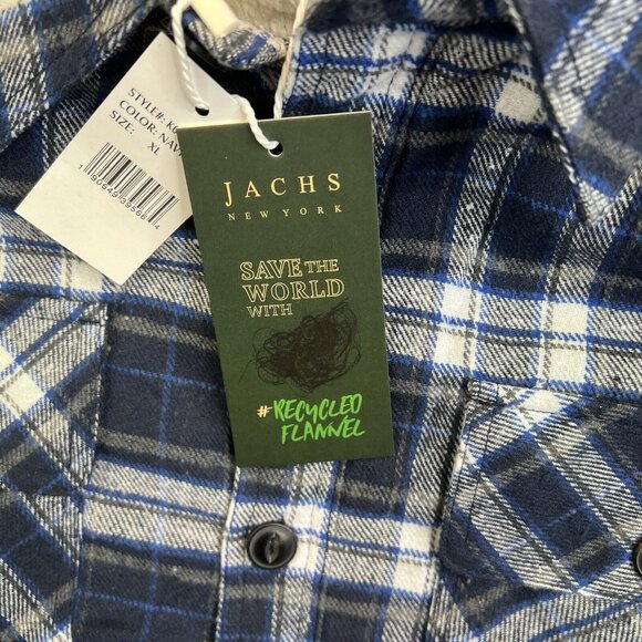 Jachs NY Men's Buffalo Plaid Wool Blend Blue White Jacket Sherpa Lined Sz XL - Picture 4 of 11